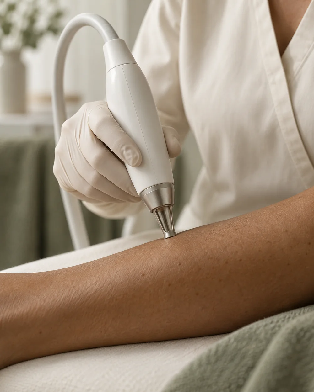 Präzise Vorbereitung einer dermatologischen Laserbehandlung